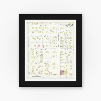 Old map wall art mockup — black gallery frame with white mat — Sanborn Fire Insurance Map from Litchfield, Montgomery County, Illinois (1910), Sheet #0002