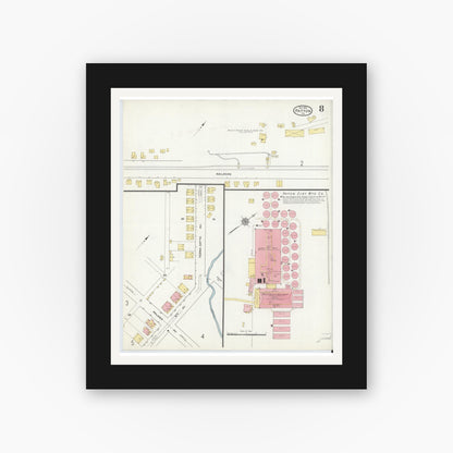 Old map wall art mockup — black gallery frame with white mat — Sanborn Fire Insurance Map from Patton, Cambria County, Pennsylvania (1910), Sheet #0008