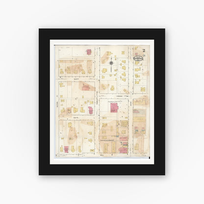 Old map wall art mockup — black gallery frame with white mat — Sanborn Fire Insurance Map from New Madrid, New Madrid County, Missouri (1943), Sheet #0002