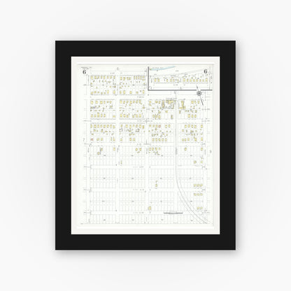 Old map wall art mockup — black gallery frame with white mat — Sanborn Fire Insurance Map from Freeport, Brazoria County, Texas (1943), Sheet #0006