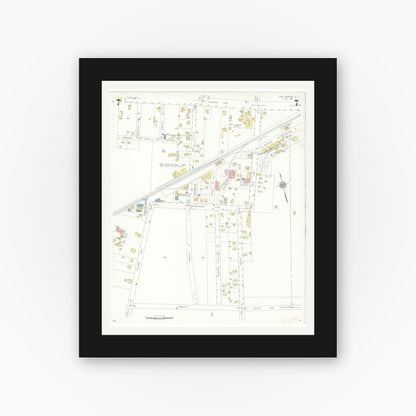 Old map wall art mockup — black gallery frame with white mat — Sanborn Fire Insurance Map from Easthampton, Suffolk County, New York (1936), Sheet #0007