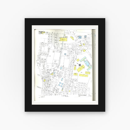 Old map wall art mockup — black gallery frame with white mat — Sanborn Fire Insurance Map from Honolulu, Oahu County, Hawaii (1955), Sheet #0135