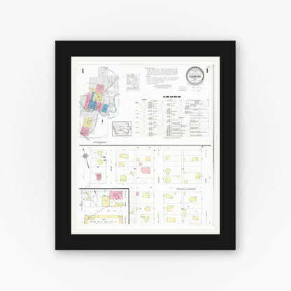 Old map wall art mockup — black gallery frame with white mat — Sanborn Fire Insurance Map from Hamburg, Fremont County, Iowa (1930) â€” Complete Set