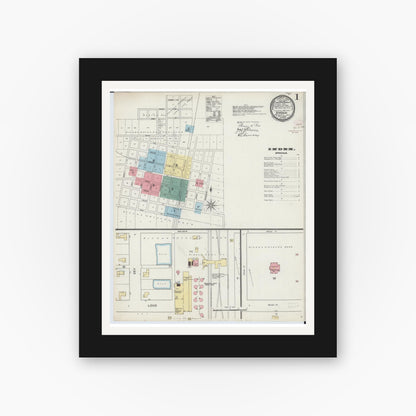 Old map wall art mockup — black gallery frame with white mat — Sanborn Fire Insurance Map from Virden, Macoupin County, Illinois (1894) - Complete Map Set