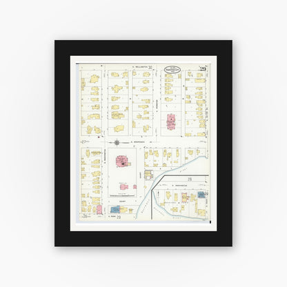 Old map wall art mockup — black gallery frame with white mat — Sanborn Fire Insurance Map from Traverse City, Grand Traverse County, Michigan (1910), Sheet #0029