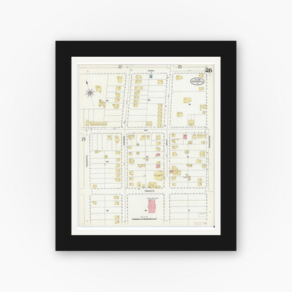 Old map wall art mockup — black gallery frame with white mat — Sanborn Fire Insurance Map from Peekskill, Westchester County, New York (1905), Sheet #0026