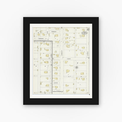 Old map wall art mockup — black gallery frame with white mat — Sanborn Fire Insurance Map from Sherman, Grayson County, Texas (1897), Sheet #0017