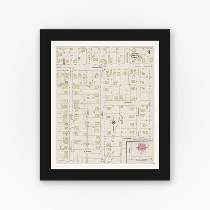 Old map wall art mockup — black gallery frame with white mat — Sanborn Fire Insurance Map from Marion, Williamson County, Illinois (1922), Sheet #0004