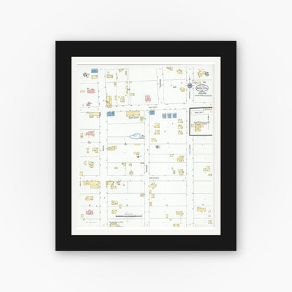Old map wall art mockup — black gallery frame with white mat — Sanborn Fire Insurance Map from Ironton, Iron County, Missouri (1927), Sheet #0006