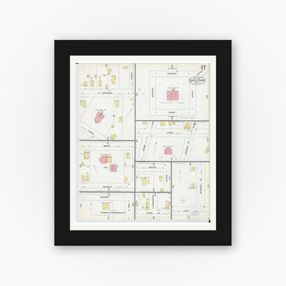 Old map wall art mockup — black gallery frame with white mat — Sanborn Fire Insurance Map from Battle Creek, Calhoun County, Michigan (1899), Sheet #0017