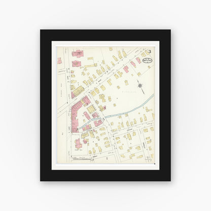 Old map wall art mockup — black gallery frame with white mat — Sanborn Fire Insurance Map from North East, Erie County, Pennsylvania (1912), Sheet #0003