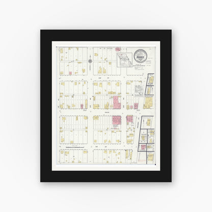 Old map wall art mockup — black gallery frame with white mat — Sanborn Fire Insurance Map from Harris, Sullivan County, Missouri (1916), Sheet #0001