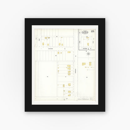 Old map wall art mockup — black gallery frame with white mat — Sanborn Fire Insurance Map from Long Beach, Los Angeles County, California (1902), Sheet #0025