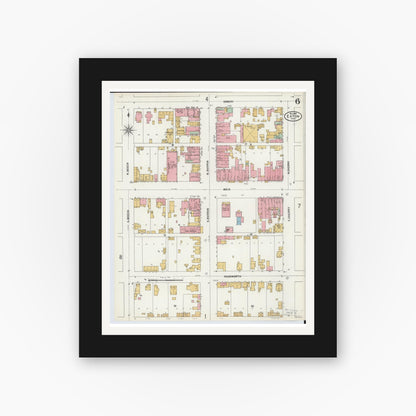 Old map wall art mockup — black gallery frame with white mat — Sanborn Fire Insurance Map from Eaton, Preble County, Ohio (1899), Sheet #0006