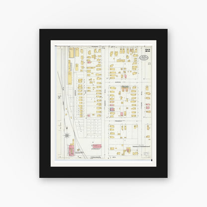 Old map wall art mockup — black gallery frame with white mat — Sanborn Fire Insurance Map from Lansing, Ingham County, Michigan (1906), Sheet #0022