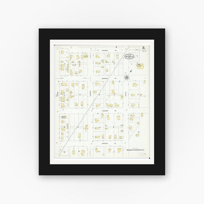 Old map wall art mockup — black gallery frame with white mat — Sanborn Fire Insurance Map from Ortonville, Big Stone County, Minnesota (1909), Sheet #0003