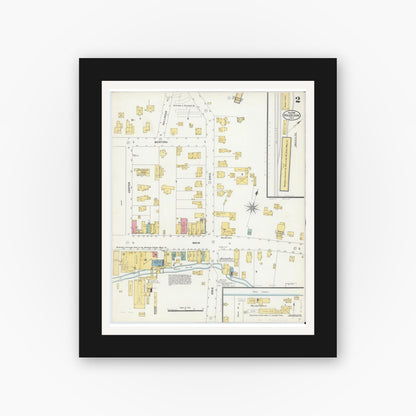 Old map wall art mockup — black gallery frame with white mat — Sanborn Fire Insurance Map from Macedon, Wayne County, New York (1906), Sheet #0002