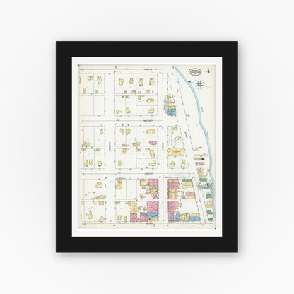 Old map wall art mockup — black gallery frame with white mat — Sanborn Fire Insurance Map from Momence, Kankakee County, Illinois (1907), Sheet #0004