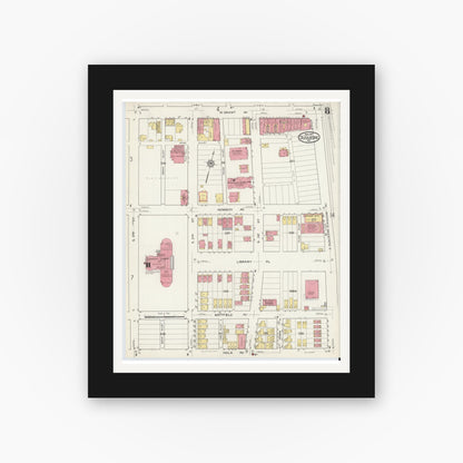 Old map wall art mockup — black gallery frame with white mat — Sanborn Fire Insurance Map from Duquesne, Allegheny County, Pennsylvania (1917), Sheet #0008