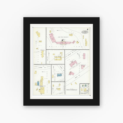 Old map wall art mockup — black gallery frame with white mat — Sanborn Fire Insurance Map from Lake Forest, Lake County, Illinois (1909), Sheet #0004