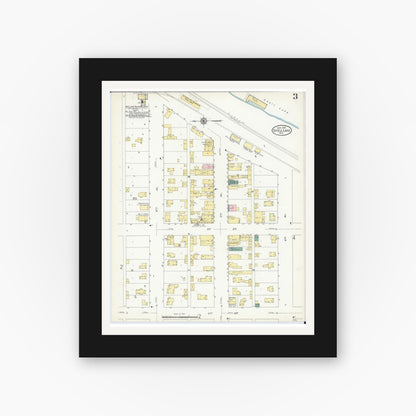 Old map wall art mockup — black gallery frame with white mat — Sanborn Fire Insurance Map from Shell Lake, Washburn County, Wisconsin (1909), Sheet #0003