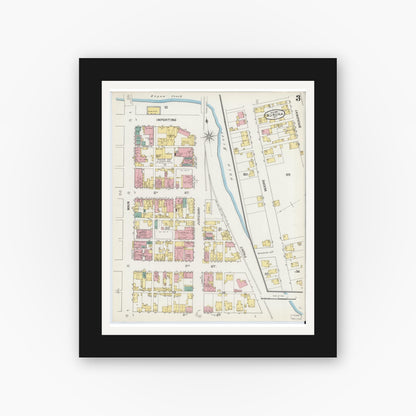Old map wall art mockup — black gallery frame with white mat — Sanborn Fire Insurance Map from Aurora, Dearborn County, Indiana (1892), Sheet #0003