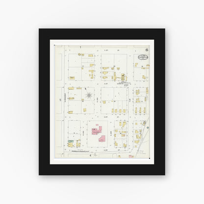 Old map wall art mockup — black gallery frame with white mat — Sanborn Fire Insurance Map from Crookston, Polk County, Minnesota (1896), Sheet #0006