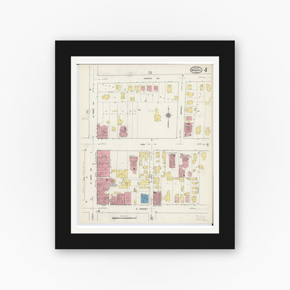 Old map wall art mockup — black gallery frame with white mat — Sanborn Fire Insurance Map from Warren, Trumbull County, Ohio (1915), Sheet #0004
