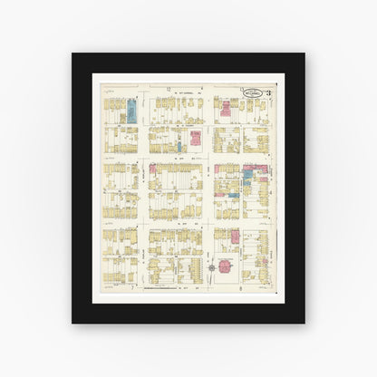 Old map wall art mockup — black gallery frame with white mat — Sanborn Fire Insurance Map from Mount Carmel, Northumberland County, Pennsylvania (1913), Sheet #0003