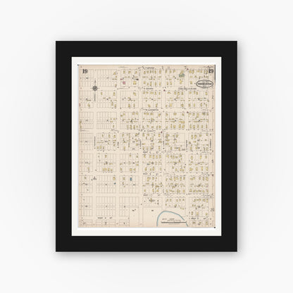 Old map wall art mockup — black gallery frame with white mat — Sanborn Fire Insurance Map from Iron Mountain, Dickinson County, Michigan (1923), Sheet #0019