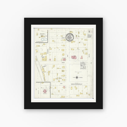 Old map wall art mockup — black gallery frame with white mat — Sanborn Fire Insurance Map from Mendon, Adams County, Illinois (1910) - Complete Map Set