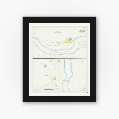 Old map wall art mockup — black gallery frame with white mat — Sanborn Fire Insurance Map from Hawley, Wayne County, Pennsylvania (1897), Sheet #0003