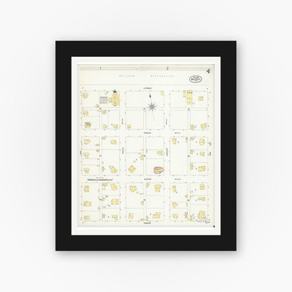 Old map wall art mockup — black gallery frame with white mat — Sanborn Fire Insurance Map from Merkel, Taylor County, Texas (1908), Sheet #0004