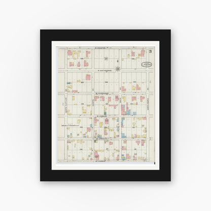 Old map wall art mockup — black gallery frame with white mat — Sanborn Fire Insurance Map from Laredo, Webb County, Texas (1894), Sheet #0003