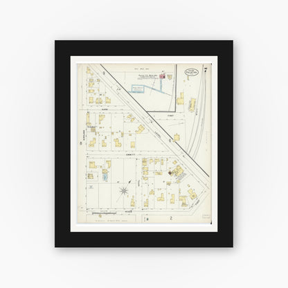 Old map wall art mockup — black gallery frame with white mat — Sanborn Fire Insurance Map from Palatka, Putnam County, Florida (1897), Sheet #0007