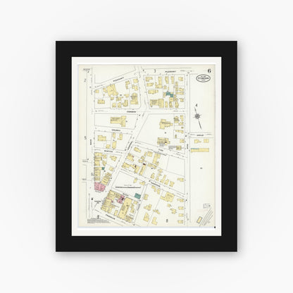 Old map wall art mockup — black gallery frame with white mat — Sanborn Fire Insurance Map from Stoneham, Middlesex County, Massachusetts (1909), Sheet #0006