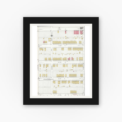 Old map wall art mockup — black gallery frame with white mat — Sanborn Fire Insurance Map from Chicago, Cook County, Illinois (1920), Sheet #0088