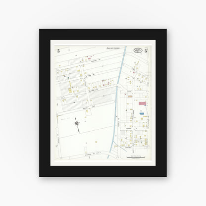 Old map wall art mockup — black gallery frame with white mat — Sanborn Fire Insurance Map from Tenafly, Bergen County, New Jersey (1923), Sheet #0005