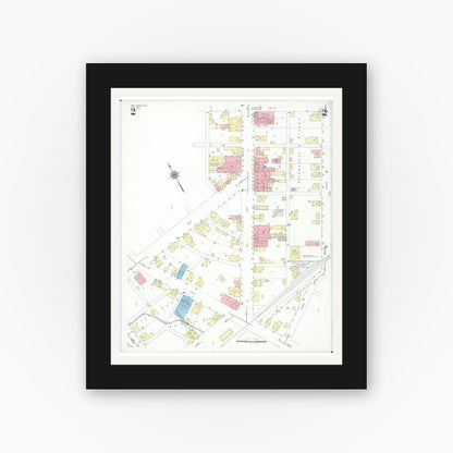 Old map wall art mockup — black gallery frame with white mat — Sanborn Fire Insurance Map from New Vienna, Clinton County, Ohio (1948), Sheet #0002