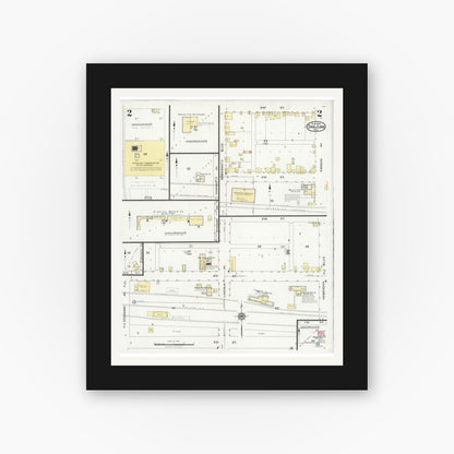 Old map wall art mockup — black gallery frame with white mat — Sanborn Fire Insurance Map from San Juan, Hidalgo County, Texas (1925), Sheet #0002