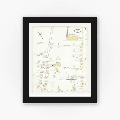 Old map wall art mockup — black gallery frame with white mat — Sanborn Fire Insurance Map from Montoursville, Lycoming County, Pennsylvania (1912), Sheet #0007