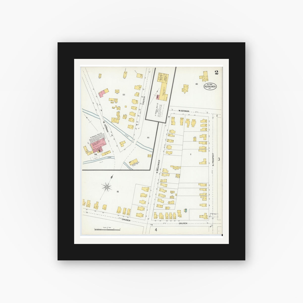 Old map wall art mockup — black gallery frame with white mat — Sanborn Fire Insurance Map from Herkimer, Herkimer County, New York (1900) - Complete Map Set