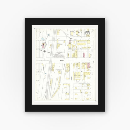 Old map wall art mockup — black gallery frame with white mat — Sanborn Fire Insurance Map from Spencer, Clay County, Iowa (1909), Sheet #0003