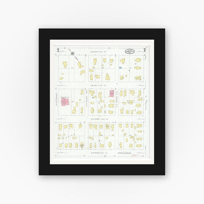 Old map wall art mockup — black gallery frame with white mat — Sanborn Fire Insurance Map from Lake City, Wabasha County, Minnesota (1930), Sheet #0007