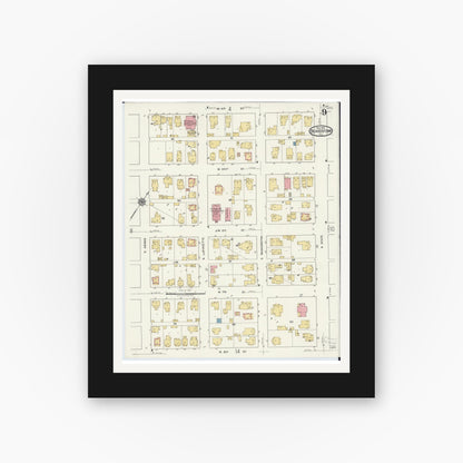 Old map wall art mockup — black gallery frame with white mat — Sanborn Fire Insurance Map from Beardstown, Cass County, Illinois (1919), Sheet #0009