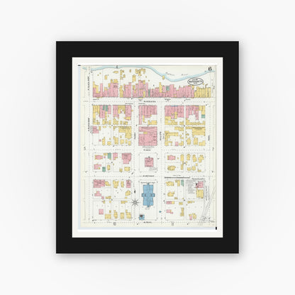 Old map wall art mockup — black gallery frame with white mat — Sanborn Fire Insurance Map from Wapakoneta, Auglaize County, Ohio (1904), Sheet #0006