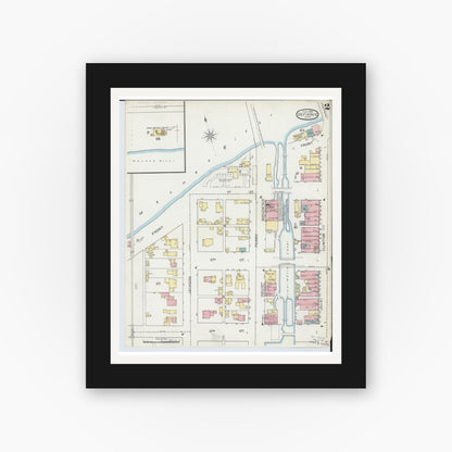 Old map wall art mockup — black gallery frame with white mat — Sanborn Fire Insurance Map from Defiance, Defiance County, Ohio (1893), Sheet #0002