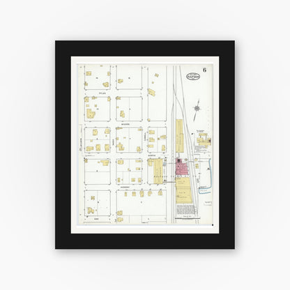 Old map wall art mockup — black gallery frame with white mat — Sanborn Fire Insurance Map from Kaufman, Kaufman County, Texas (1920), Sheet #0006