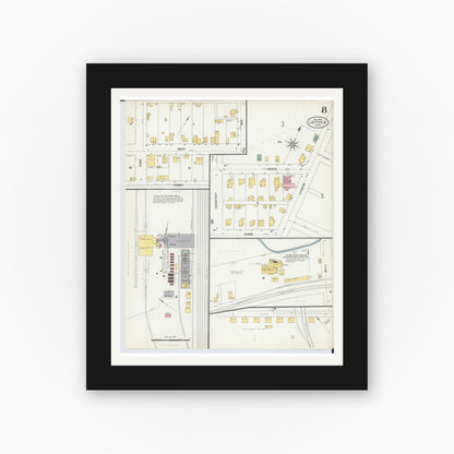 Old map wall art mockup — black gallery frame with white mat — Sanborn Fire Insurance Map from Leetonia, Columbiana County, Ohio (1903), Sheet #0008
