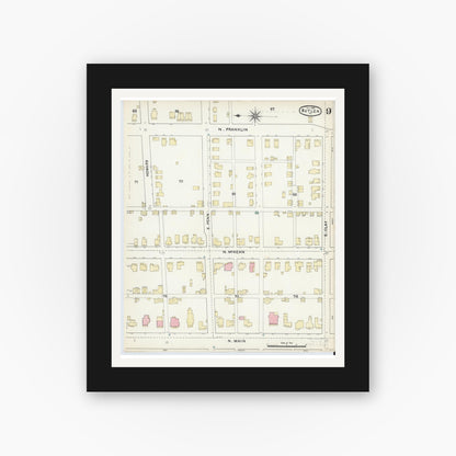 Old map wall art mockup — black gallery frame with white mat — Sanborn Fire Insurance Map from Butler, Butler County, Pennsylvania (1891), Sheet #0009